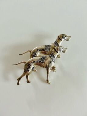 Source Unknown Silver-Tone Double Greyhound Brooch - Antique Style
